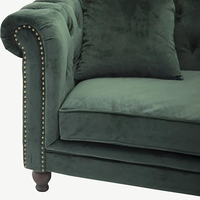 Roheline Chesterfield-stiilis 3-kohaline sametdiivan, tumedad puidust jalad, Velvet - 19936-984