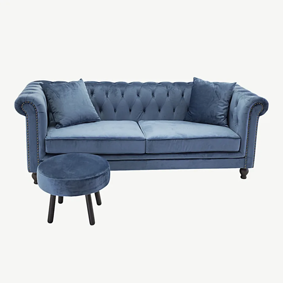 Sinisest sametist 3-kohaline Chesterfield-diivan Velvet, 19936-987