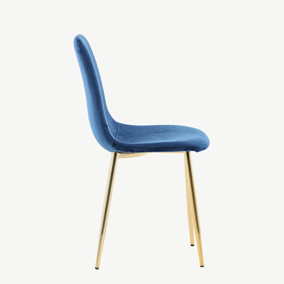 Sinisest sametist söögitool kuldsete metalljalgadega, Polar sari, 19946-767 – 2