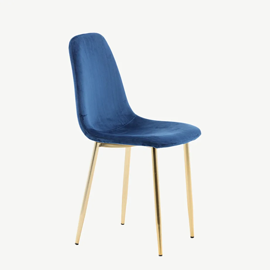 Sinisest sametist söögitool kuldsete metalljalgadega, Polar sari, 19946-767 – 3