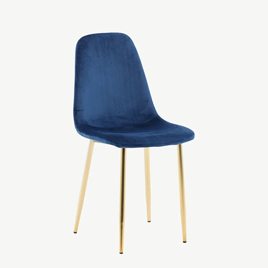 Sinisest sametist söögitool kuldsete metalljalgadega, Polar sari, 19946-767