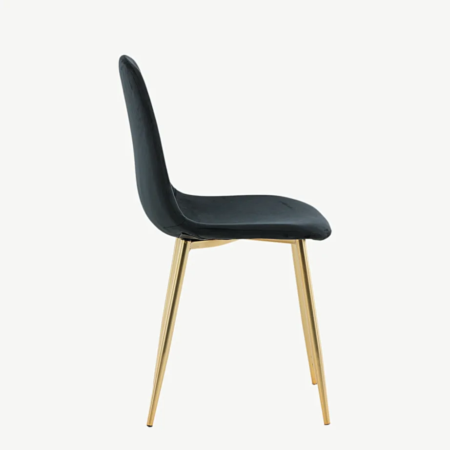 Mustast sametist söögitool kuldsete metalljalgadega Polar kollektsioonist, 19946-768 – 2