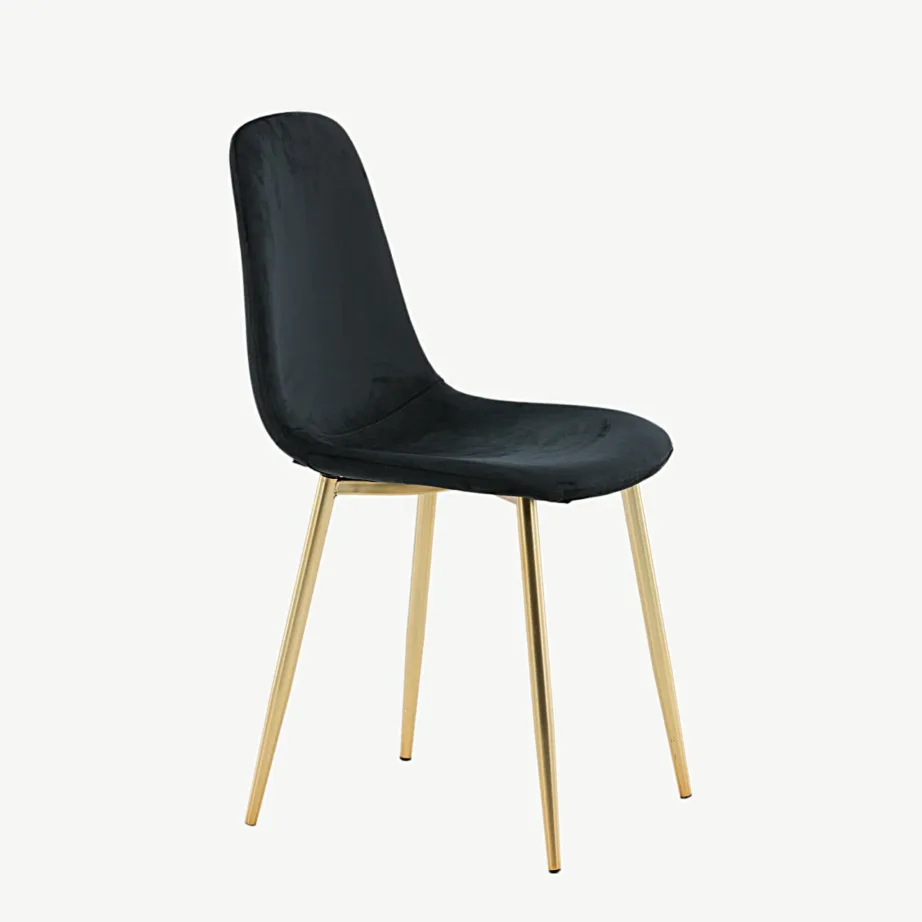 Mustast sametist söögitool kuldsete metalljalgadega Polar kollektsioonist, 19946-768 – 3