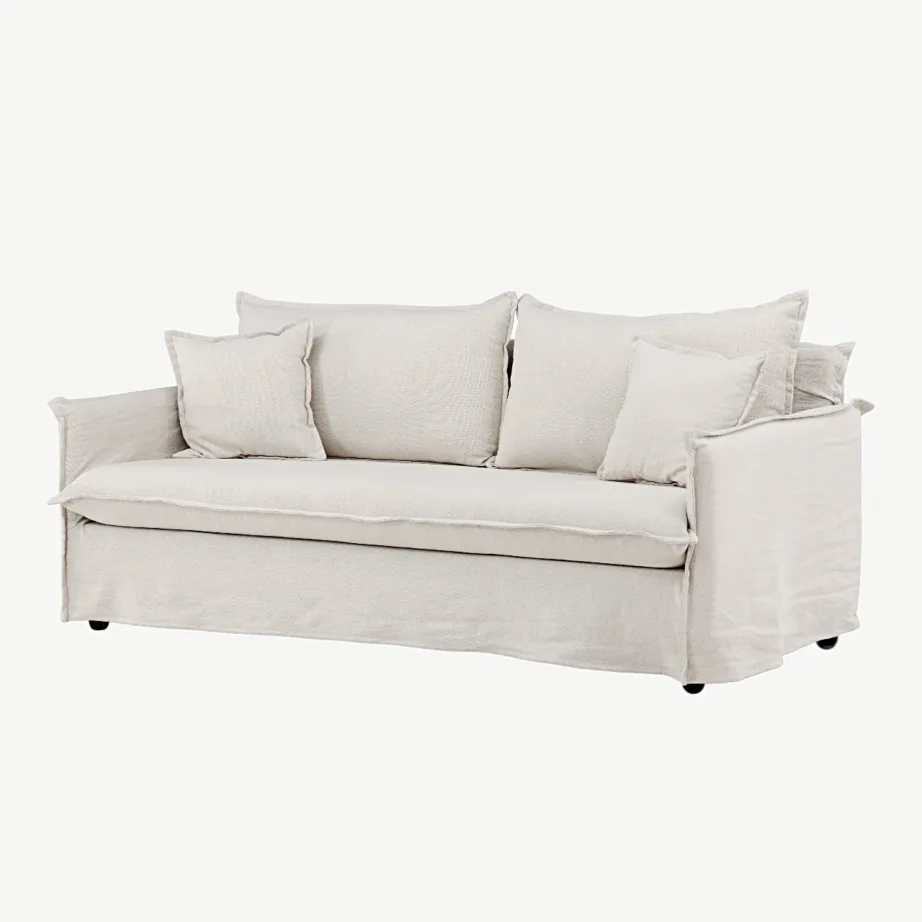 Beežist linasest kangast 3-kohaline diivan Nova (40% lina, eemaldatavad katted), 19947-256 – 5