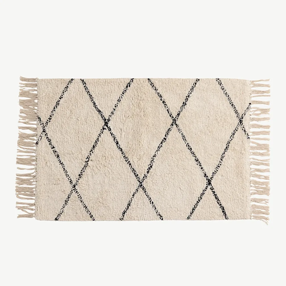 Valge mustriga puuvillavaip Thelma, narmastega (50×80 cm), 19950-110