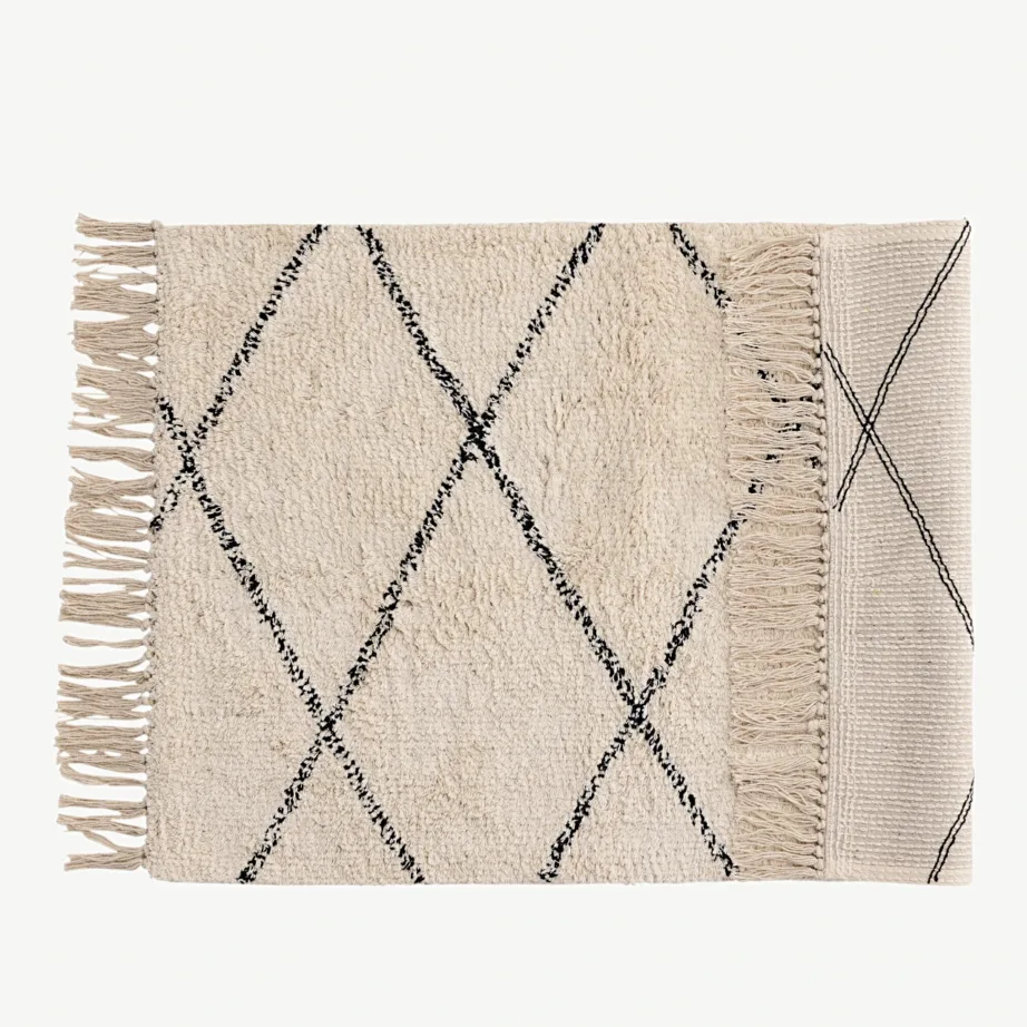 Valge mustriga puuvillavaip Thelma, narmastega (50×80 cm), 19950-110 – 2