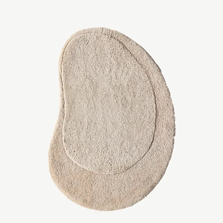 Beež orgaanilise kujuga käsitöövaip Elvis, puuvill, 60 × 85 cm - 19961-102