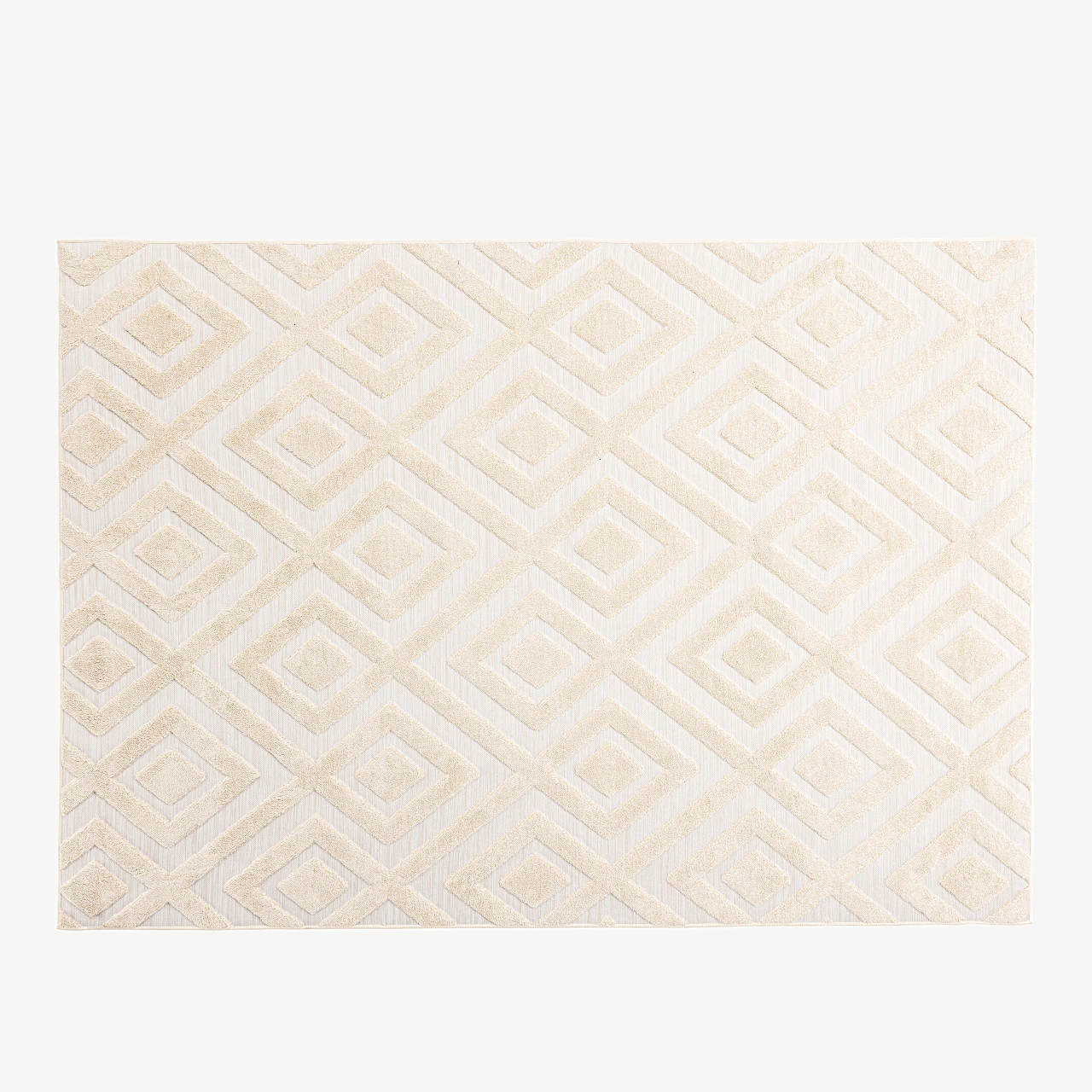 Beež geomeetrilise mustriga käsitöövaip Pia, 200 × 290 cm (polüester-puuvill) - 19990-102