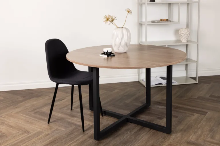 Durango ümmargune pähklivärvi söögilaud, mustad terasjalad, Ø120 cm - 19996-130