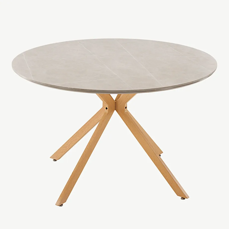 Ümmargune söögilaud Piazza, hall spraystone, naturaalse välimusega terasjalad, ø120 cm, 19996-170