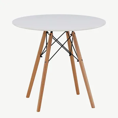Danburi ümmargune söögilaud, valge MDF, pöögipuidust jalad, Ø60 cm - 19996-270