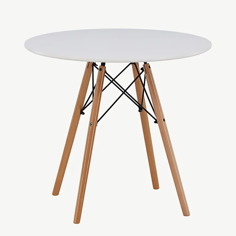 Danburi ümmargune söögilaud, valge MDF, pöögipuidust jalad, Ø60 cm - 19996-270