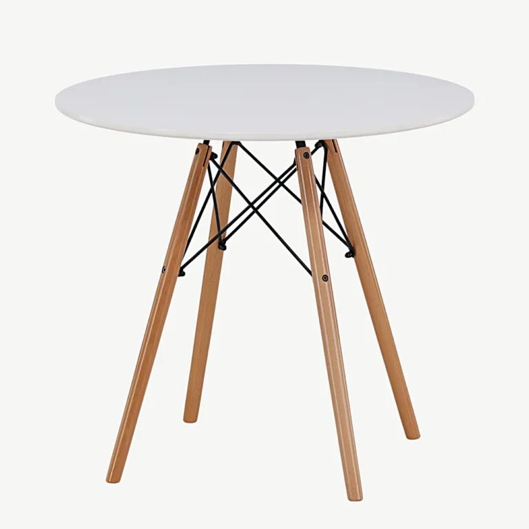 Danburi ümmargune söögilaud, valge MDF, pöögipuidust jalad, Ø60 cm - 19996-270