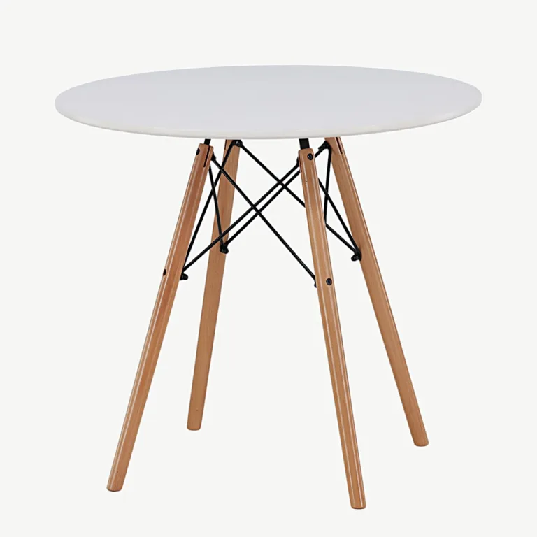 Danburi ümmargune söögilaud, valge MDF, pöögipuidust jalad, Ø60 cm - 19996-270