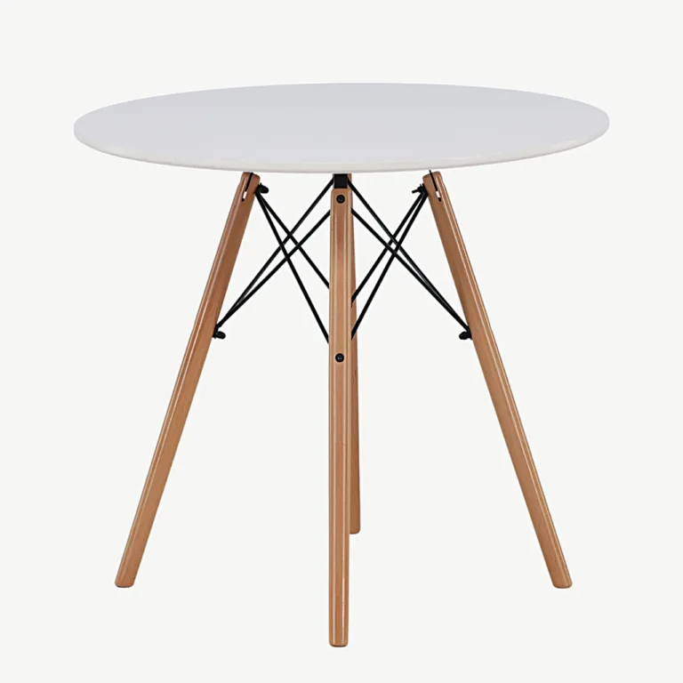 Danburi ümmargune söögilaud, valge MDF, pöögipuidust jalad, Ø60 cm - 19996-270