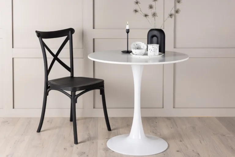 Hamden ümmargune söögilaud (valge MDF, helehall teras, Ø80 cm) - 19996-280
