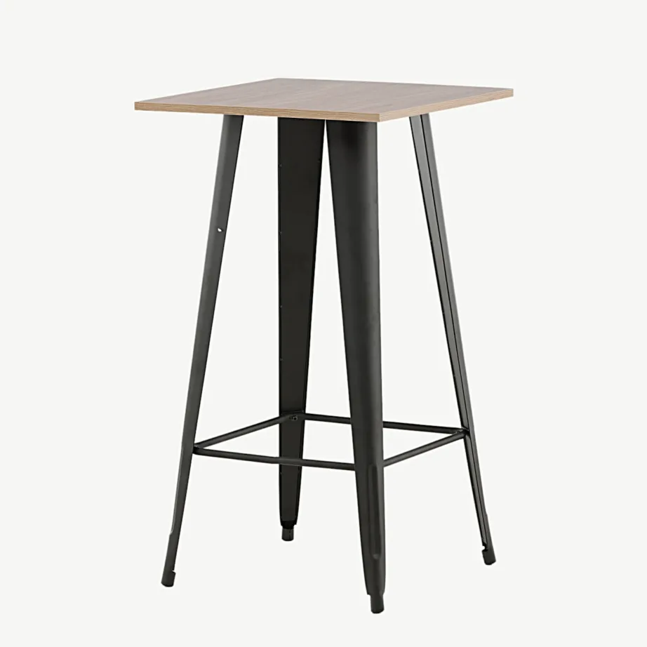 Pähklitooni MDF lauaplaadiga baarilaud Tempe mustade metalljalgadega, 19997-050