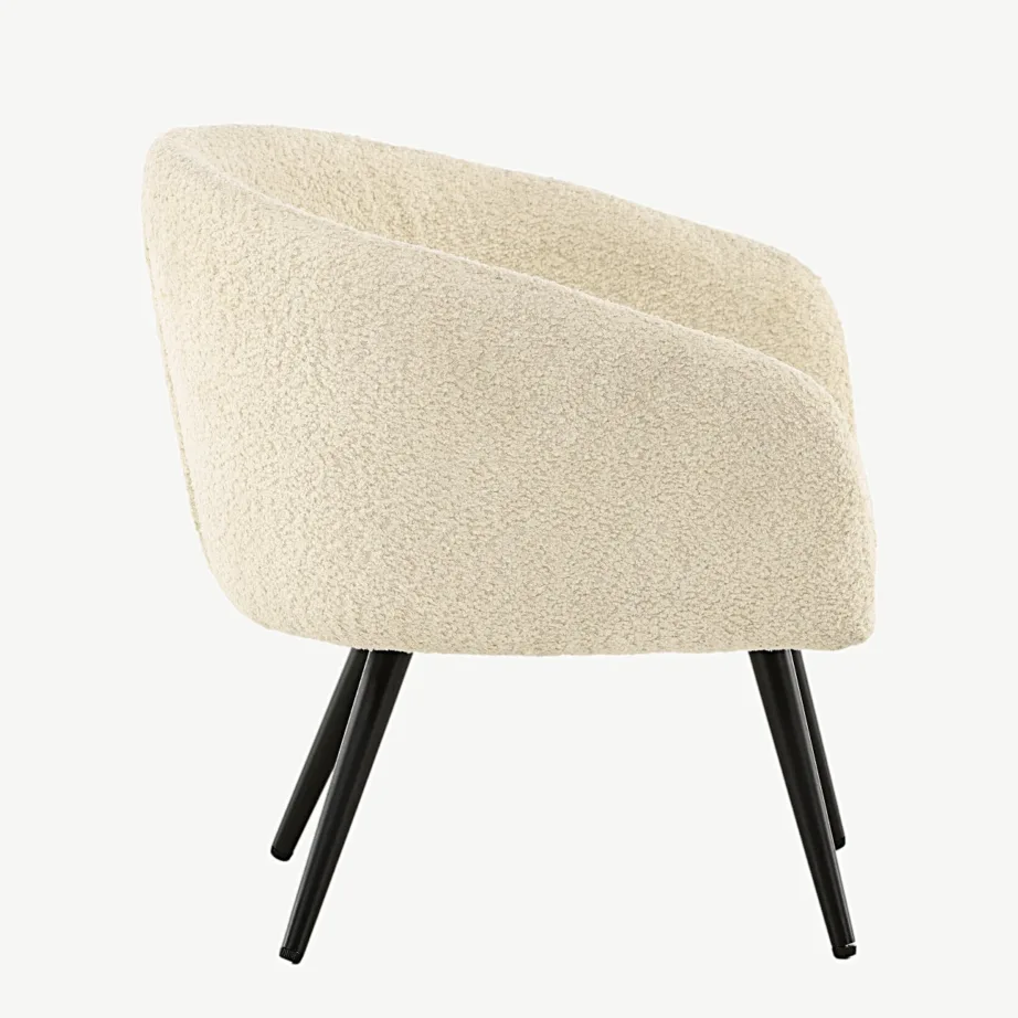 Laste tugitool Fluffy Kids – valge buklee-kangas ja mustad terasjalad, 19998-040 – 2