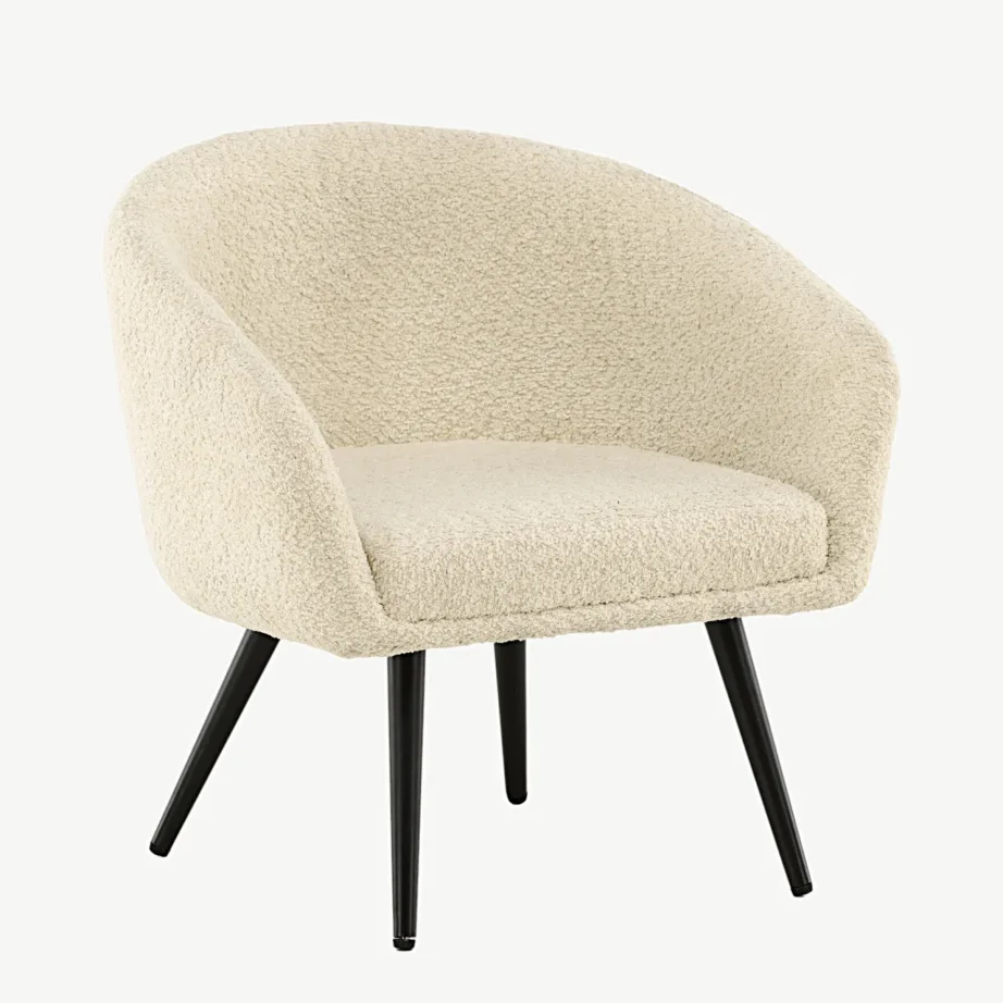 Laste tugitool Fluffy Kids – valge buklee-kangas ja mustad terasjalad, 19998-040 – 3