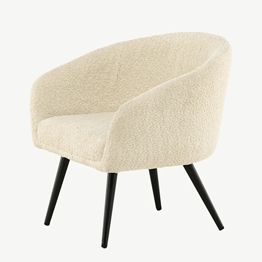 Laste tugitool Fluffy Kids – valge buklee-kangas ja mustad terasjalad, 19998-040 – 6