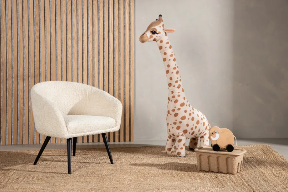 Laste tugitool Fluffy Kids – valge buklee-kangas ja mustad terasjalad, 19998-040 – 8