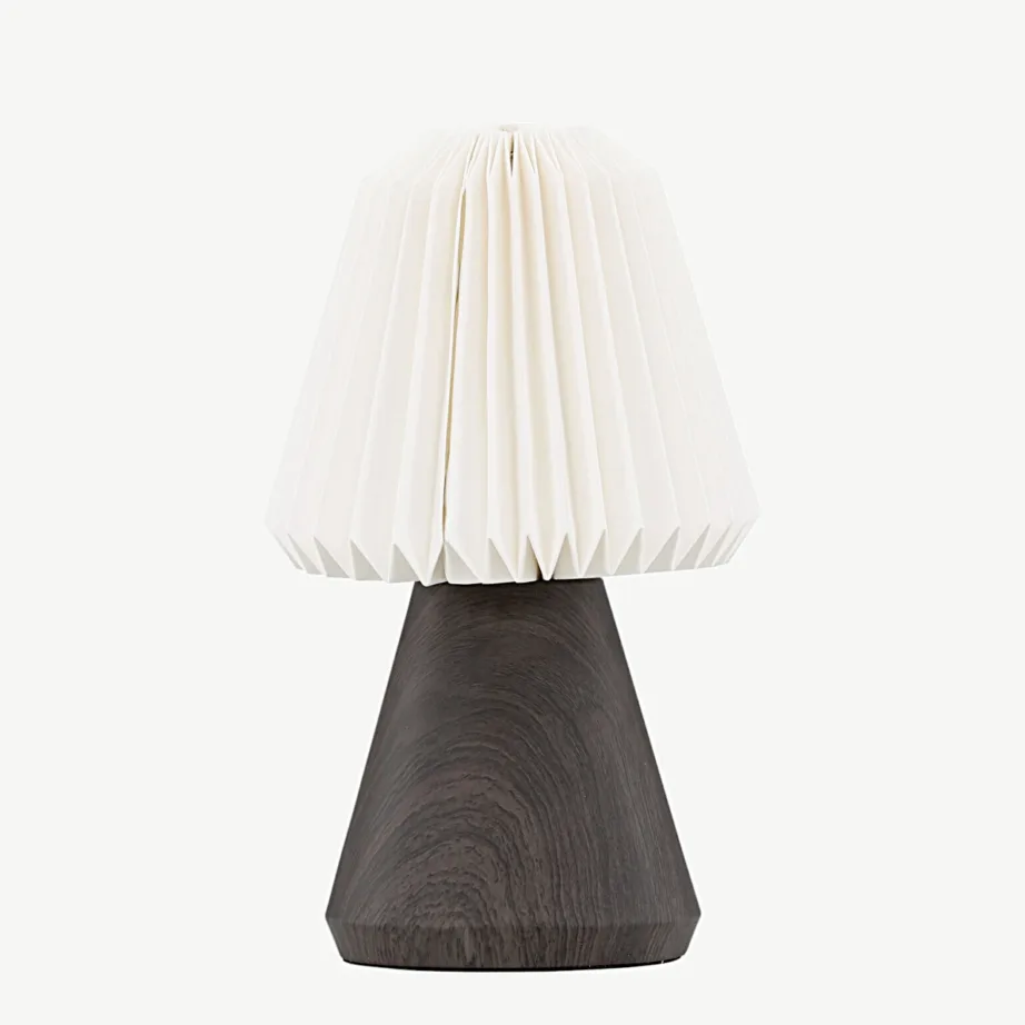 Pähklipuidust laualamp Fjällen, koonilise alusega, voltpaberist valge lambivarjuga, 33×20 cm, 20025-125 – 4