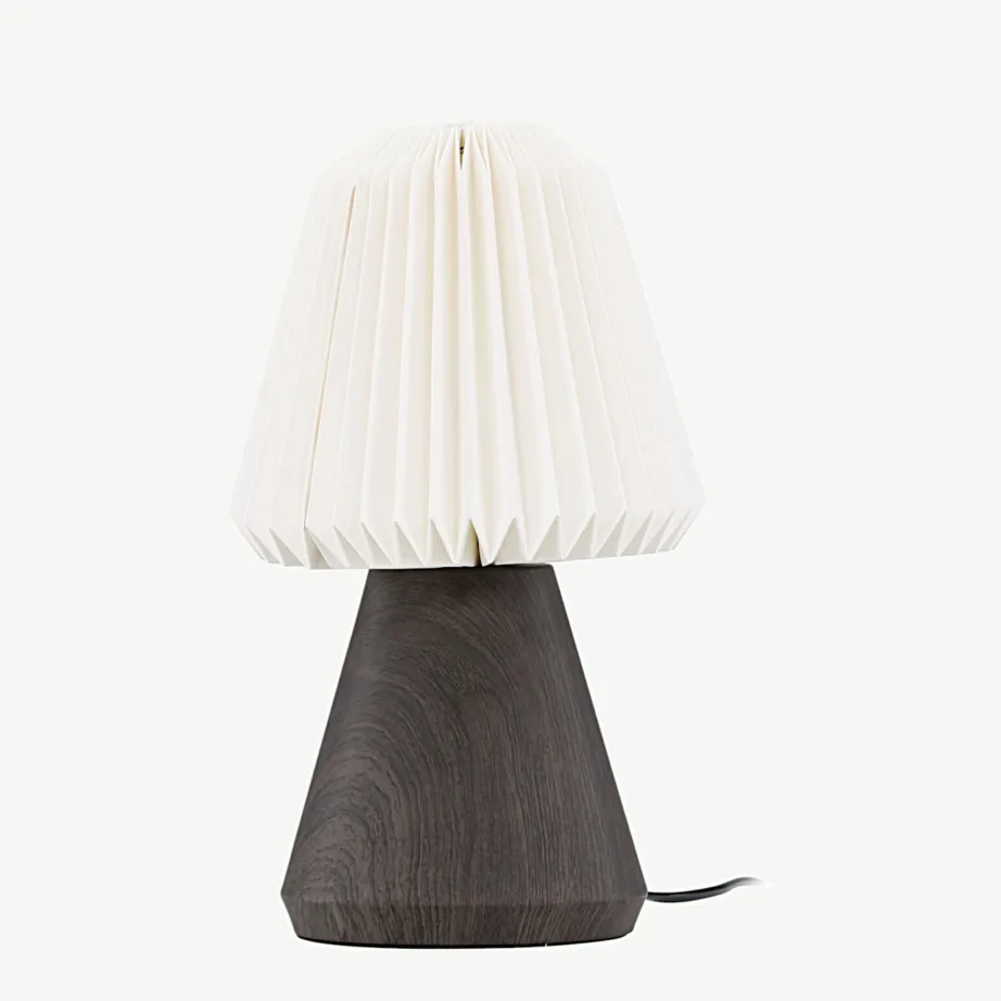 Pähklipuidust laualamp Fjällen, koonilise alusega, voltpaberist valge lambivarjuga, 33×20 cm, 20025-125 – 5