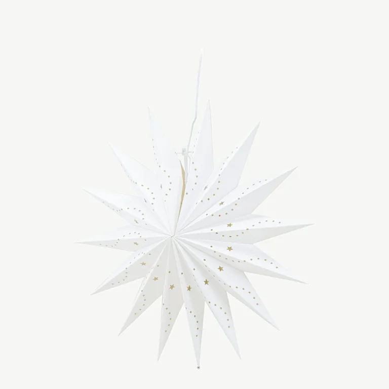 Valge tähekujuline rippvalgusti Lindvallen, paberist (51 cm, juhtmega) - 20037-101