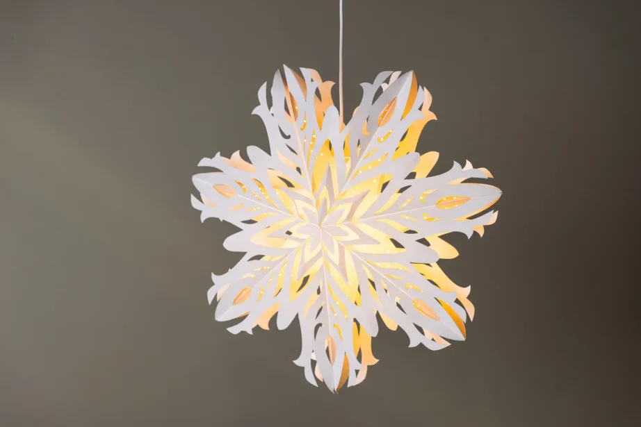 Valge paberist lumekristallikujuline ripplamp Hundfjället, ø60 cm, lülitiga juhtmega, 20049-101 – 7