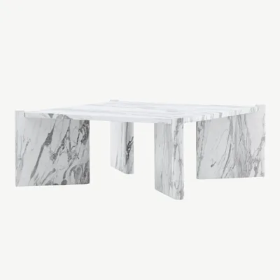 Rogaland ruudukujuline diivanilaud, valge marmorimustriga MDF, 100 × 100 cm - 20062-121
