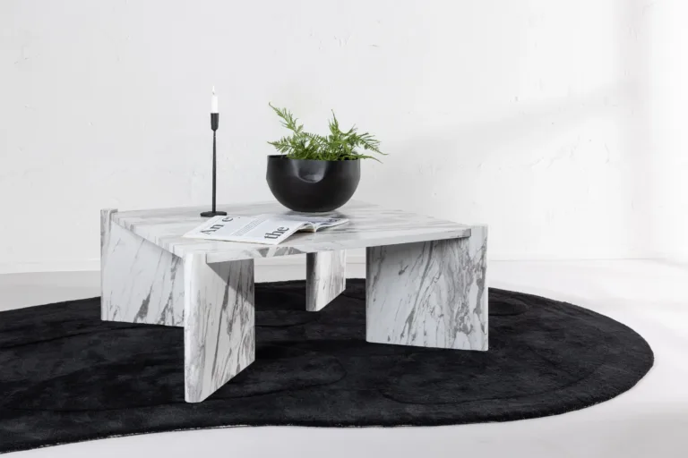 Rogaland ruudukujuline diivanilaud, valge marmorimustriga MDF, 100 × 100 cm - 20062-121