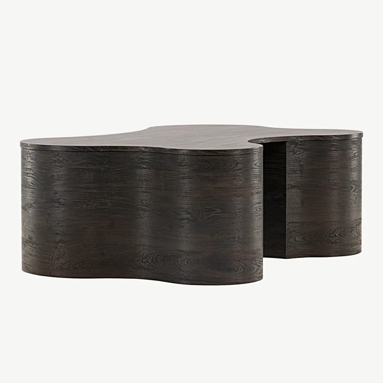Mokka viimistlusega voolujooneline MDF-diivanilaud Larvik, 130 × 90 cm - 20063-125