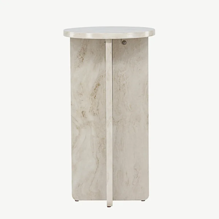 Marmori ilmega beež ümmargune abilaud Ålesund (MDF, ø40 cm, 75 cm kõrge) - 20090-121