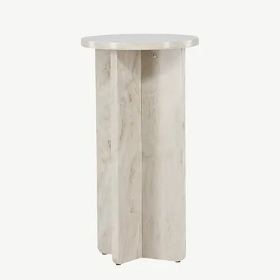 Marmori ilmega beež ümmargune abilaud Ålesund (MDF, ø40 cm, 75 cm kõrge) - 20090-121