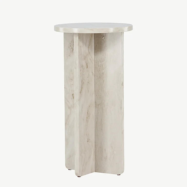 Marmori ilmega beež ümmargune abilaud Ålesund (MDF, ø40 cm, 75 cm kõrge) - 20090-121