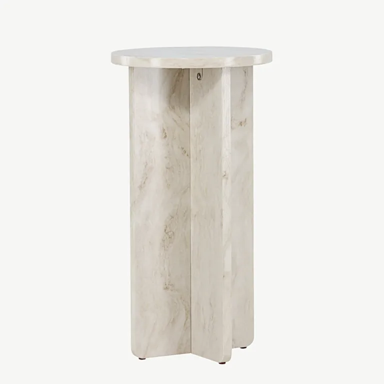 Marmori ilmega beež ümmargune abilaud Ålesund (MDF, ø40 cm, 75 cm kõrge) - 20090-121