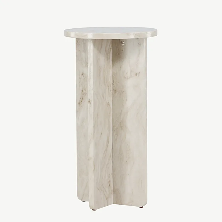 Marmori ilmega beež ümmargune abilaud Ålesund (MDF, ø40 cm, 75 cm kõrge) - 20090-121