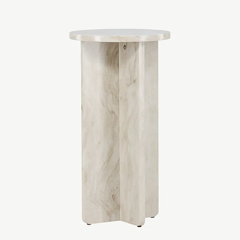 Marmori ilmega beež ümmargune abilaud Ålesund (MDF, ø40 cm, 75 cm kõrge) - 20090-121