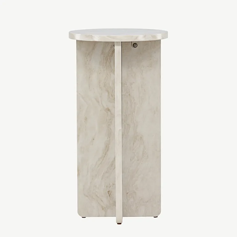 Marmori ilmega beež ümmargune abilaud Ålesund (MDF, ø40 cm, 75 cm kõrge) - 20090-121