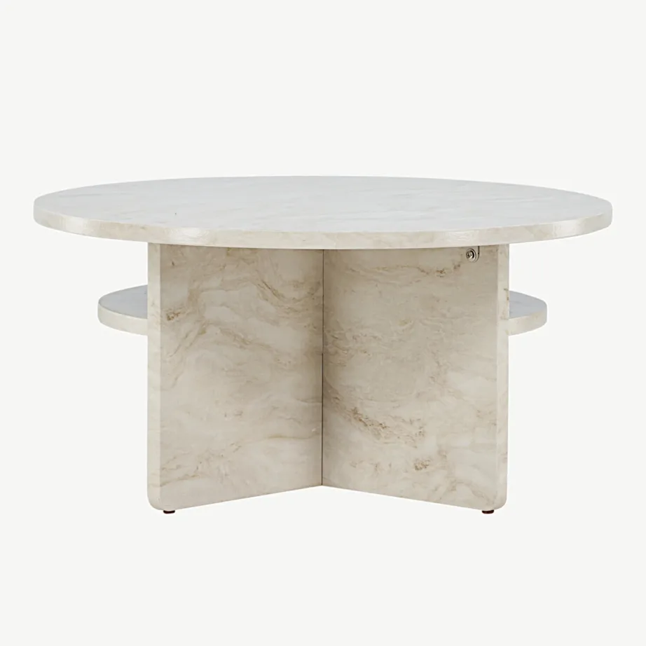 Beež marmori välimusega ümmargune diivanilaud Ålesund (MDF, ø85 cm), 20092-121 – 2