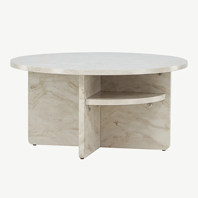 Beež marmori välimusega ümmargune diivanilaud Ålesund (MDF, ø85 cm) - 20092-121