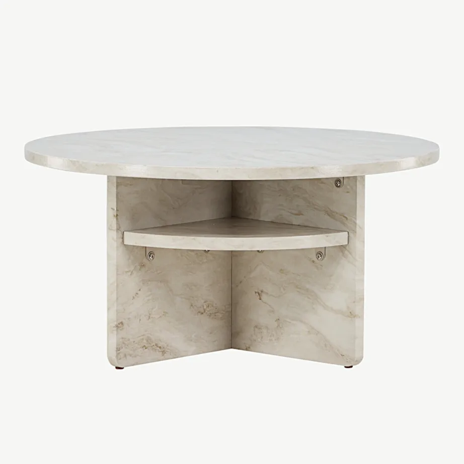 Beež marmori välimusega ümmargune diivanilaud Ålesund (MDF, ø85 cm), 20092-121 – 4