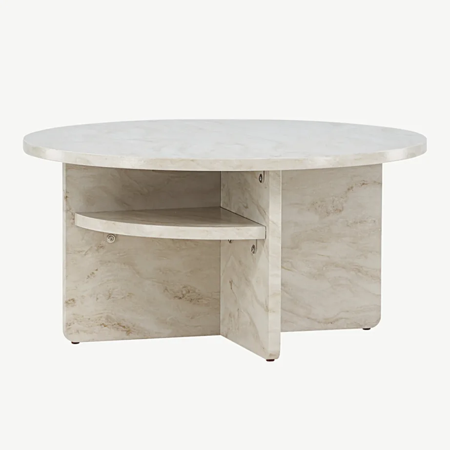 Beež marmori välimusega ümmargune diivanilaud Ålesund (MDF, ø85 cm), 20092-121 – 5