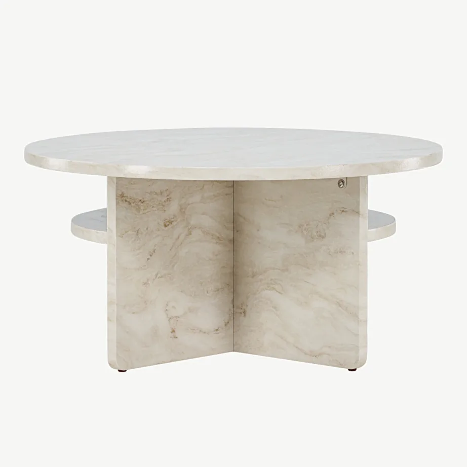 Beež marmori välimusega ümmargune diivanilaud Ålesund (MDF, ø85 cm), 20092-121 – 7