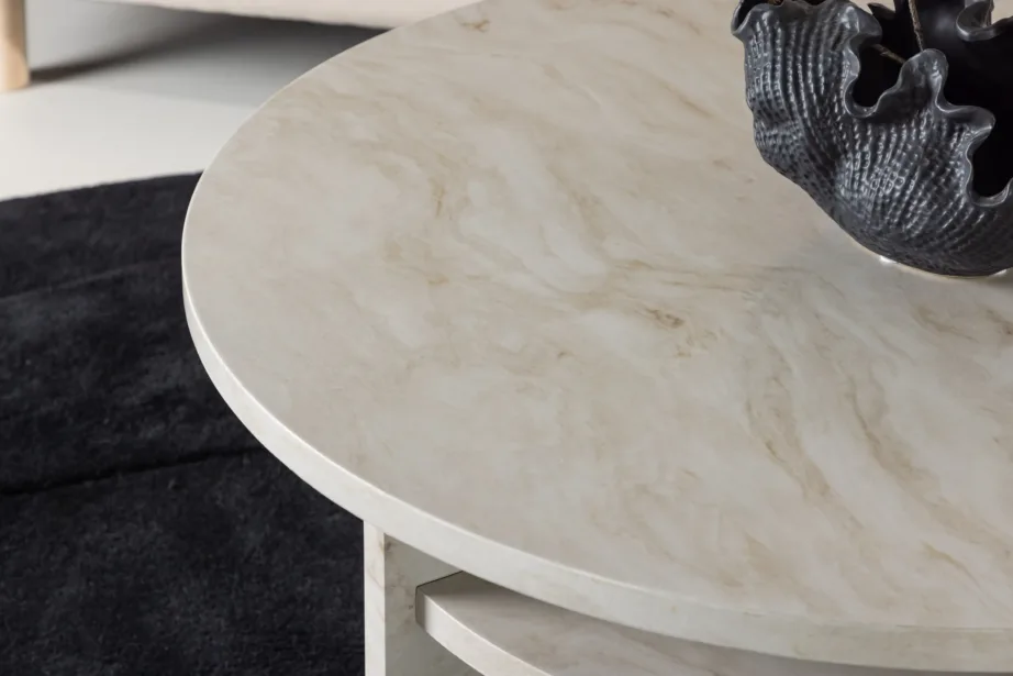 Beež marmori välimusega ümmargune diivanilaud Ålesund (MDF, ø85 cm), 20092-121 – 10