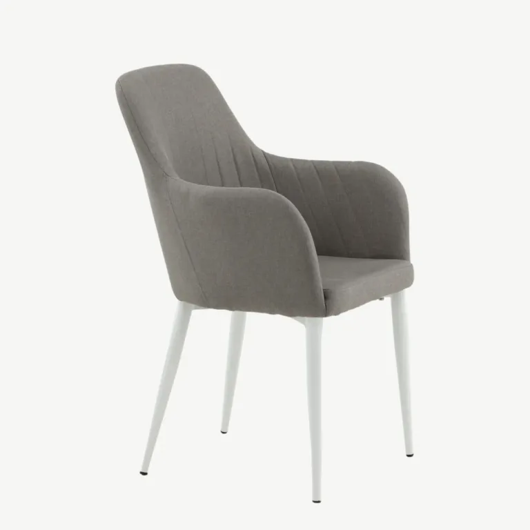 Polsterdatud söögitool Comfort, hall kangas ja valged metalljalad - 27702-990
