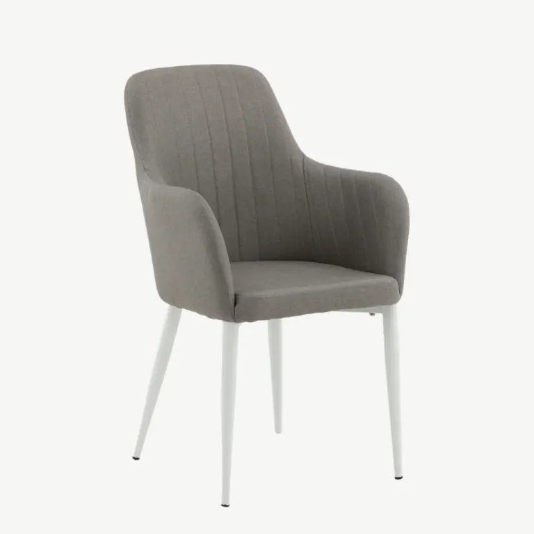 Polsterdatud söögitool Comfort, hall kangas ja valged metalljalad - 27702-990