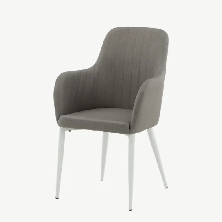 Polsterdatud söögitool Comfort, hall kangas ja valged metalljalad - 27702-990