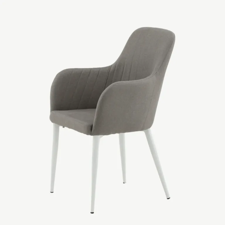Polsterdatud söögitool Comfort, hall kangas ja valged metalljalad - 27702-990