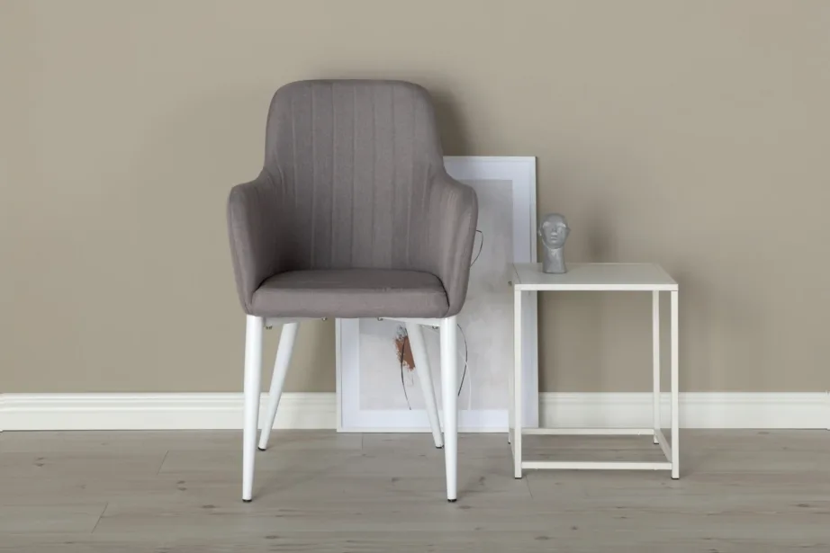 Polsterdatud söögitool Comfort, hall kangas ja valged metalljalad, 27702-990 – 8